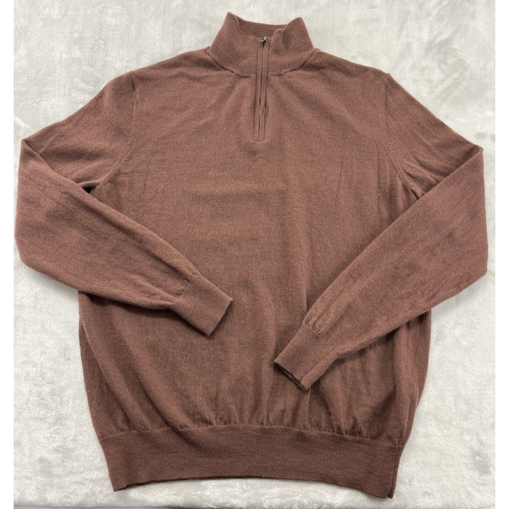 Christian Lacroix 1/4 Zip Sweater Shirt Men Large Brown Extra Fine Merino Wool